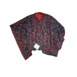 Tey-Art Alpaca Reversible Cape NWT Red Black Floral Poncho Shawl $298 MSRP Artsy